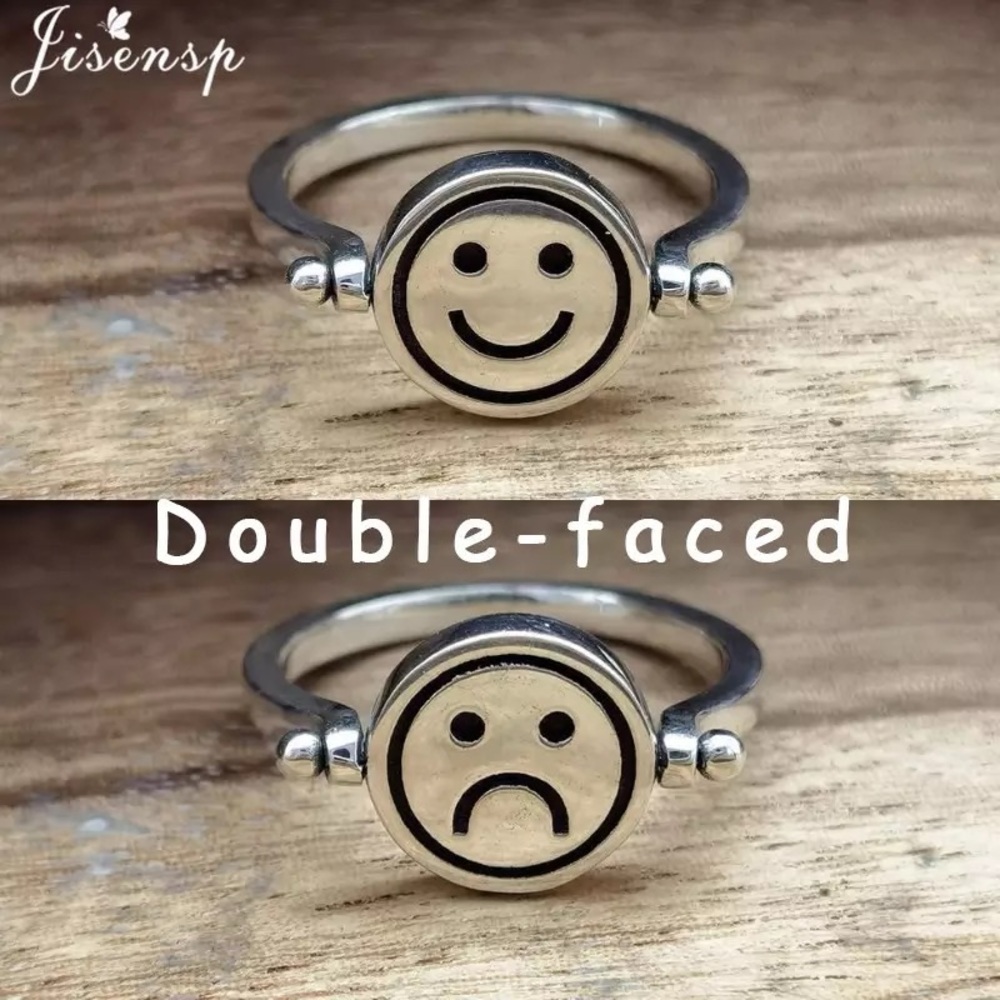 Silver Double-Faced Smiley Ring